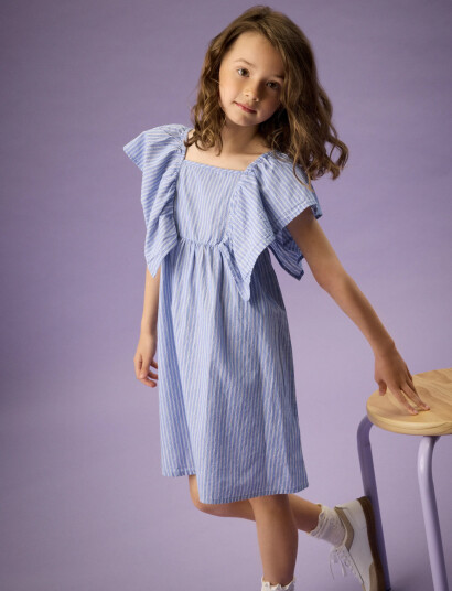 Creamie Dress Woven Stripe Blue 128