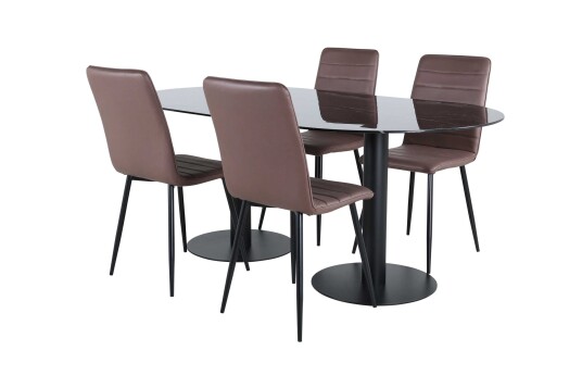 Venture Design Pillan & Windu spisegruppe Brun/svart 4 stoler & bord 180 x 100 cm