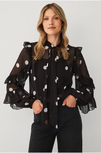 Ellos Collection Mønstret bluse i chiffon Brun