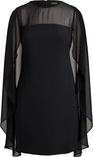 Lauren Ralph Lauren Cape Georgette Cocktail Dress BLACK 34