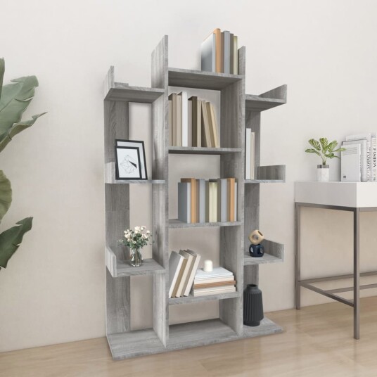 vidaXL Bokhylle gr? sonoma 86x25,5x140 cm konstruert tre