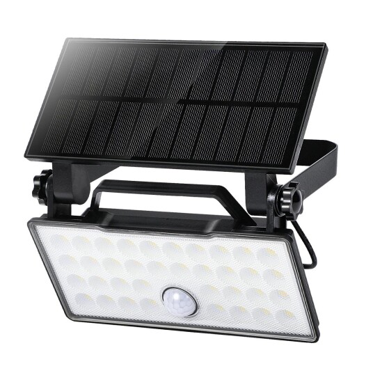 Solar portabel vegglampe 10W 3000 Kelvin IP65 utendørs med solcelle og sensor - Svart