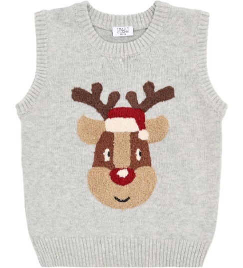 Hust And Claire Hust & Claire Princo Reindeer strikketvest til barn soft grey melange 110