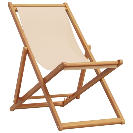 Sammenleggbar strandstol beige heltre eukalyptus og stoff 366564 Sammenleggbar strandstol beige heltre eukalyptus og stoff 366564