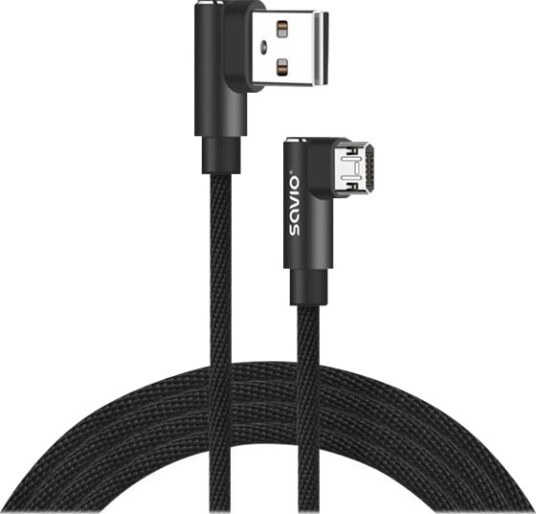 Savio   Usb Kabel   Usb Hann 90° Vinklet Reversibel Til Micro Usb Type B Hann 90° Vinklet Reversibel   Usb 2.0   2.4 A   2 M   Svart