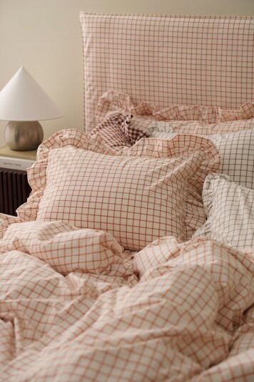Ellos Home   Putetrekk Sonneli Check Frill PC i bomull   Orange
