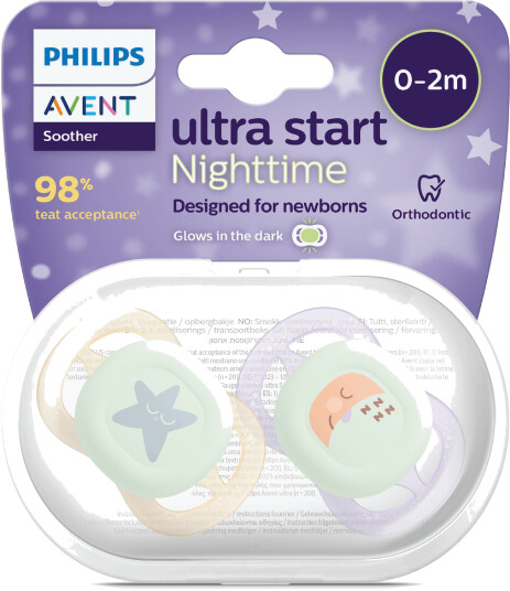Philips Avent Ultra Start Night Smokk 0 2 mnd lilla/gul 2 stk.