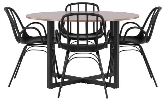 Venture Design Durango & Dyrön spisegruppe Svart/valnøtt 4 stoler & bord 120 cm