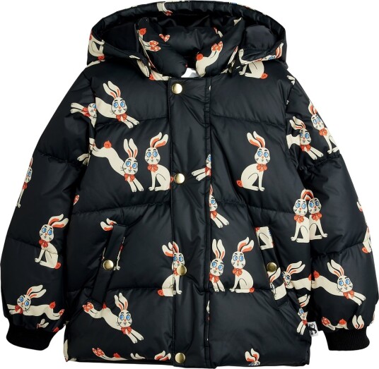 Mini Rodini Rabbits Aop Hooded Puffer Black 116/122
