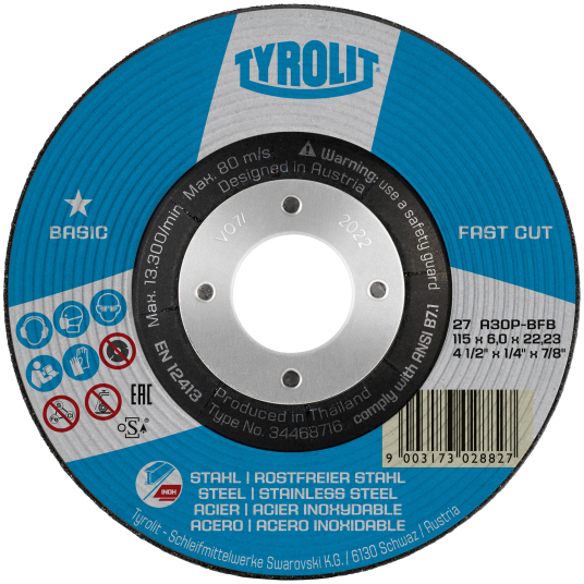 Tyrolit Basic Fastcut Skrubskive 125X6x22,23 A30p Bfb Stål/Rustfrit 10 Stk. Tyrolit Basic Fastcut Skrubskive 125X6x22,23 A30p Bfb Stål/Rustfrit 10 Stk.