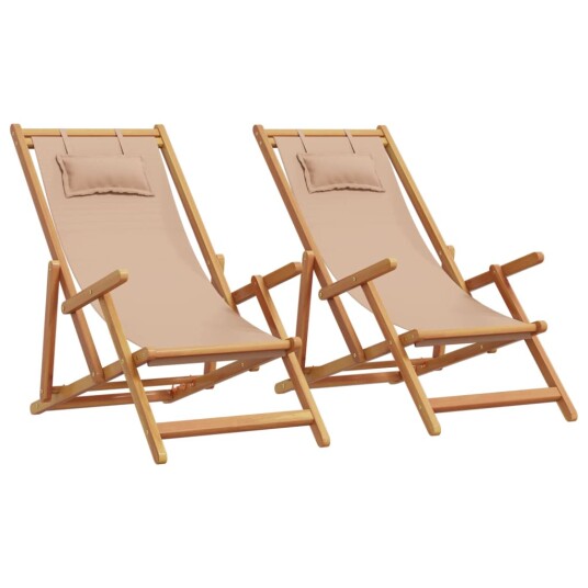 Sammenleggbare strandstoler 2 stk gråbrun stoff og heltre 3214488 Sammenleggbare strandstoler 2 stk gråbrun stoff og heltre 3214488