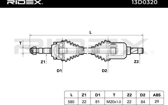 RIDEX 13D0320 Drivaksel RIDEX 13D0320 Drivaksel