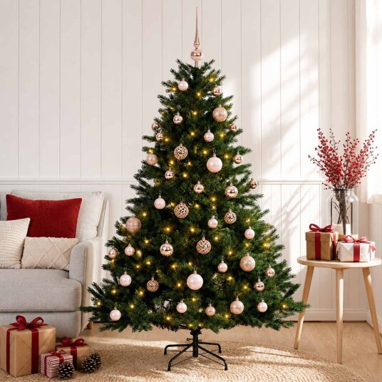 vidaXL Kunstig juletre med julekuler 120 cm 150 LED-lys Varmhvit