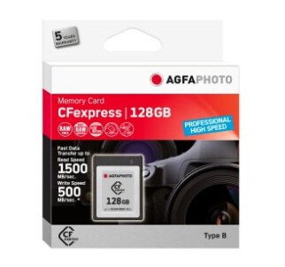 Agfaphoto Cfexpress Professional, 128 Gb, Cfexpress, Nand, 1500 Mb/S, 500 Mb/S, Kuldebestandig, Varmebestandig, Sjokkresistent, Røntgenbestandig Agfaphoto Cfexpress Professional, 128 Gb, Cfexpress, Nand, 1500 Mb/S, 500 Mb/S, Kuldebestandig, Varmebestandig, Sjokkresistent, Røntgenbestandig
