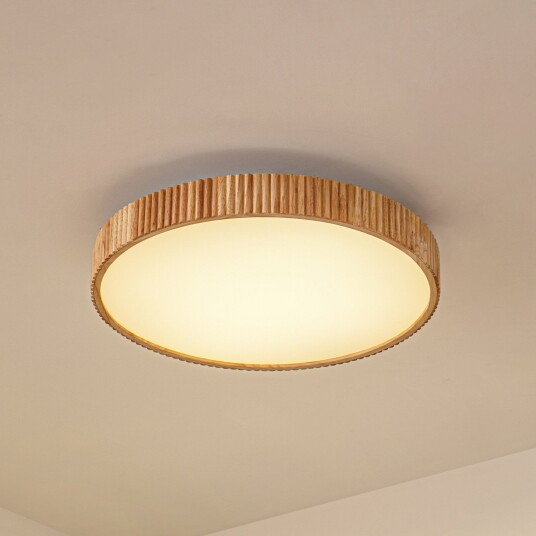 Lindby Velua LED taklampe hvit/tre Ø 50 cm CCT   Stue 10 Trefarget
