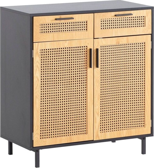 Skjenk Wohnling Melaminbelagt MDF 80 cm 2 dører 2 skuffer med flettverk i Wieners stil moderne -