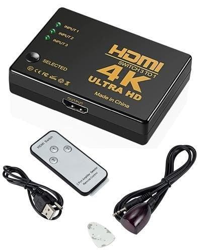 4K HDMI-switch 3x1 med Fjernkontroll - 3-veis