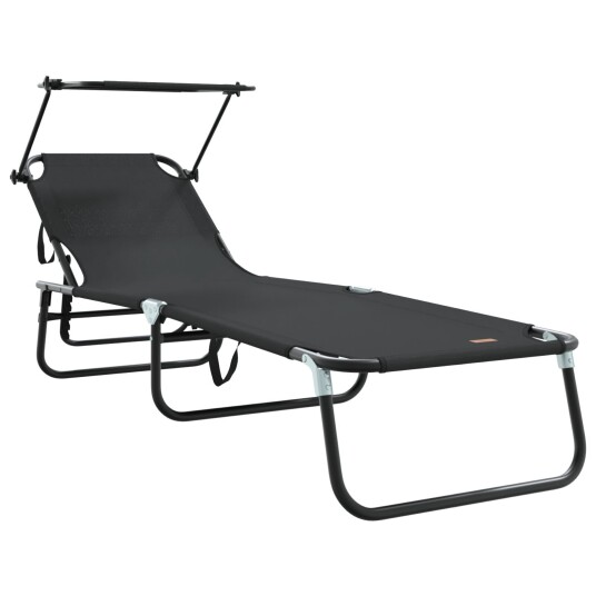 sammenleggbart solstol med baldakin Svart 600D Oxford stoff