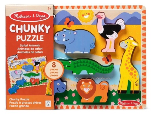 Melissa & Doug Safari Chunky TrÃ¦puslespil 2+ Ã¥r 8 Brikker