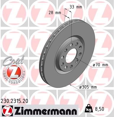 Bremseskive ZIMMERMANN 230.2315.20 Bremseskive ZIMMERMANN 230.2315.20