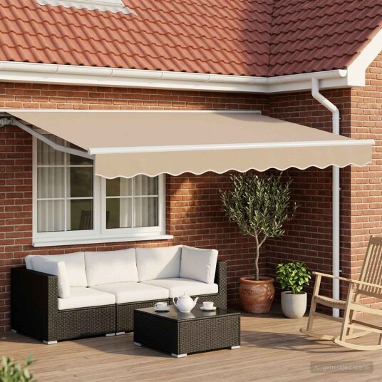 Elektrisk Utrekkbar Markise Beige og Hvit 3,5 x 2 m