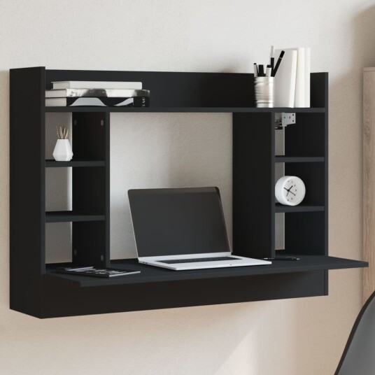  Veggmontert skrivebord svart 105x48x75 cm konstruert tre