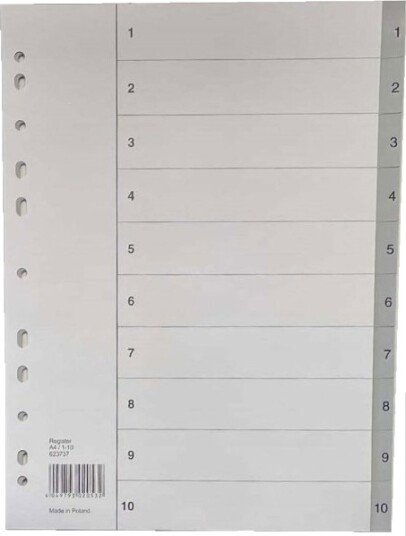 Register Esselte A4,210X297mm Grå Pakke Med 10 Sæt 10 Stk.