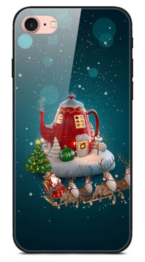 INCOVER iPhone 8 / 7 / SE (2020) / SE(2022) Julebakdeksel med Glassbakside - Juletre og Slede