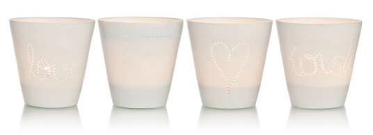 12 stk Telysglass 4ass tekst:heart/love/wish/bord h:8cm