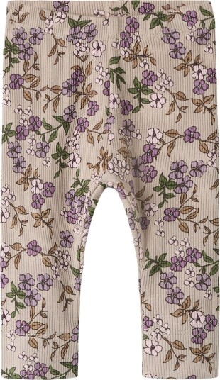 Name It Leggings Rib NbfFoa Geit m. Blomster Name It 68 Leggings Beige Brun Lilla 62