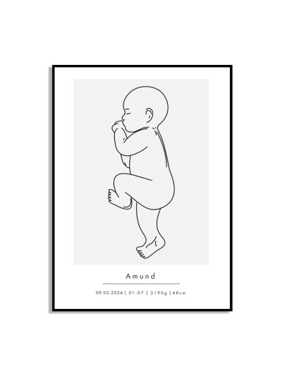Plakat Fødselsplakat / Grå / Personlig