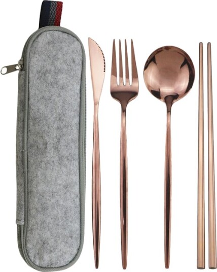 Rustfri kniv, gaffel, skje, spisepinner, 7-delt sett, sølv