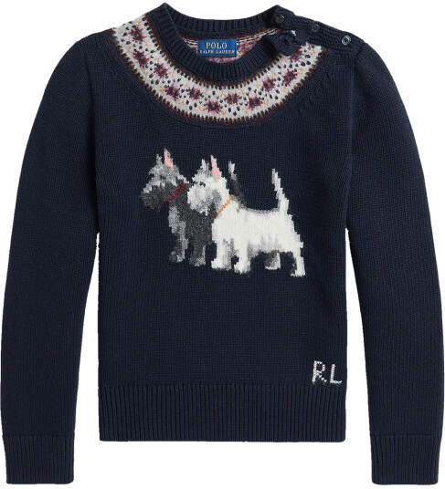 Ralph Lauren Polo Genser Strikk Navy m. Hunder Polo 7 år 122 Genser Blå