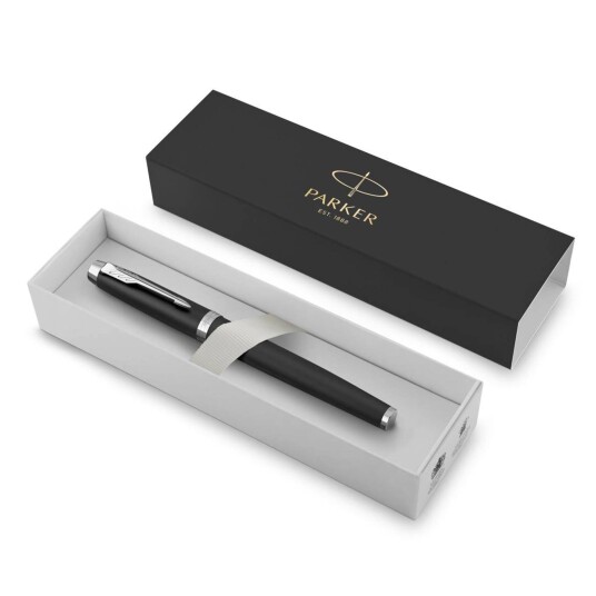 Parker Fyllepenn Sort design m/ sølvetaljer Blått blekk med gaveeske