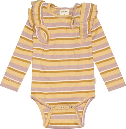 Petit Piao Body Modal Max Striped Frill Adobe Rose/Yellow Corn/M (86 / 1,5 år)