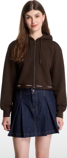 Calvin Klein Jeans Ls Terry Logo Waist Cropped Fz H Brown S