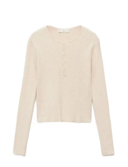 Mango Ribbed Sweater With Buttons - Cream - 9-10