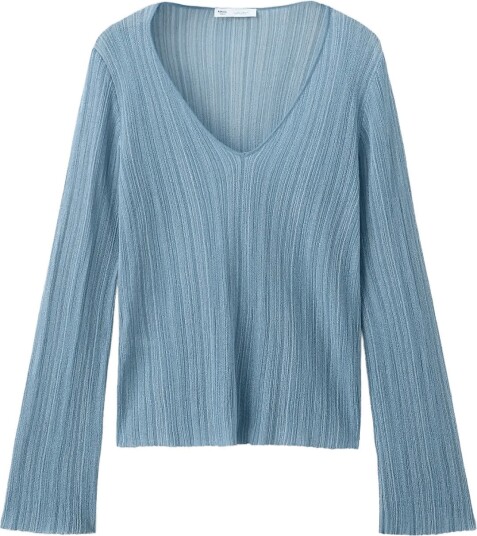 Mango Teen Lurex V-Neck Jumper - MEDIUM BLUE - M