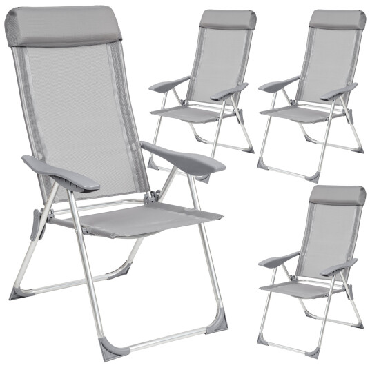 4 hagestoler aluminium med nakkepute grå