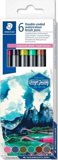 Staedtler Dobbelt Fiber Tusj "Südamerika" 6 Pakning Kartong 2 Spisser Strektykkelse: 1,0–6,0 Mm / 0,5–0,8 Mm 3001 C6 4