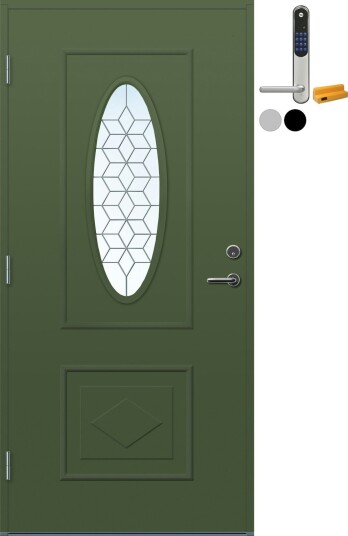 Ytterdør Bygg1 Fana Klart Blyglass med Yale Entrus BxH 80x190 Høyre, NCS S-6030-G30Y, Grønn, Yale Sølv