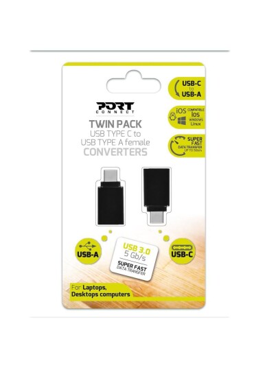 PORT Designs USB-C til USB-A 3.0 Adapter 2-pakke Svart