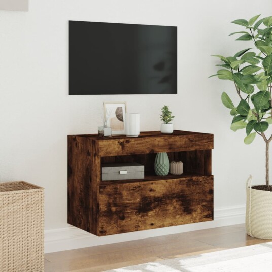 vidaXL Vegghengt TV-benk med LED røkt eik 60x30x40 cm 8721012257757
