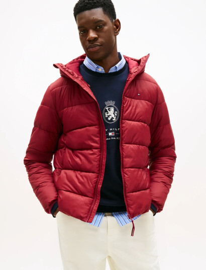 Tommy Hilfiger Mid Weight Hooded Jacket - Red - L