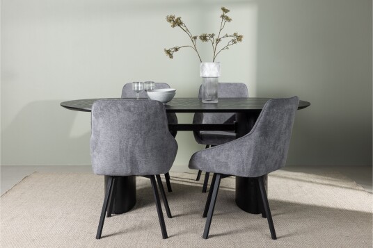 Venture Home Isolde Spisegruppe 180 cm Oval med 4 Rosie Stoler Sort