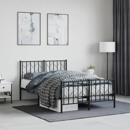 vidaXL Sengeramme i metall med hode- og fotgavl svart 120x200 cm 8721012249868