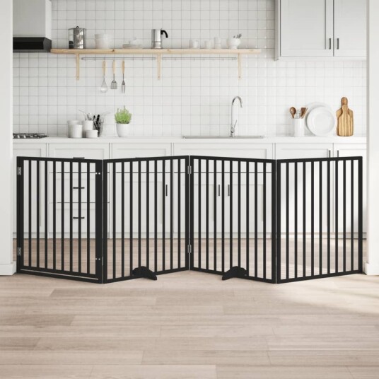Vidaxl Hundeport Sammenleggbar 4 Paneler Svart 320 cm Poppeltre