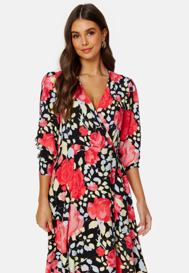 Object Collectors Item Limone L/S Midi Dress Hot Coral AOP:Flower 36