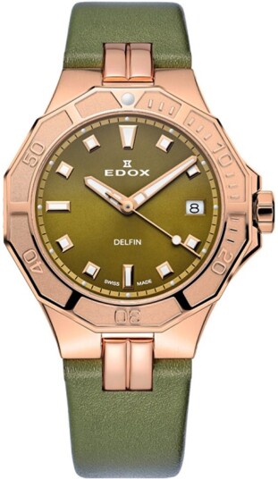 Edox Dameklokke 53020 37RC VR Delfin Grønn/Lær Ø38 mm