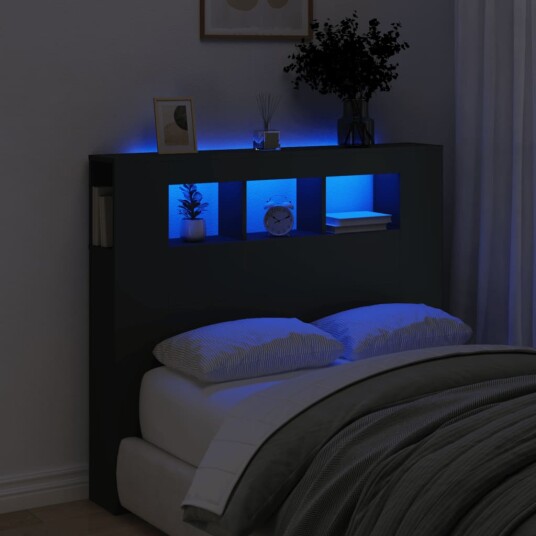 Sengegavl med LED svart 120x18,5x103,5 cm konstruert tre 8721012259225